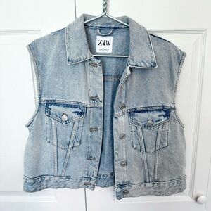 NWOT Zara Light Blue Denim Cropped Jacket MEDIUM